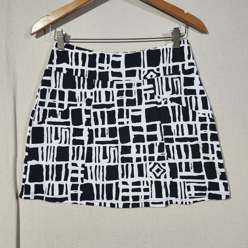 IBKUL Womens Black White Geometric Grid Athletic Golf Tennis Skort XS UPF 50+